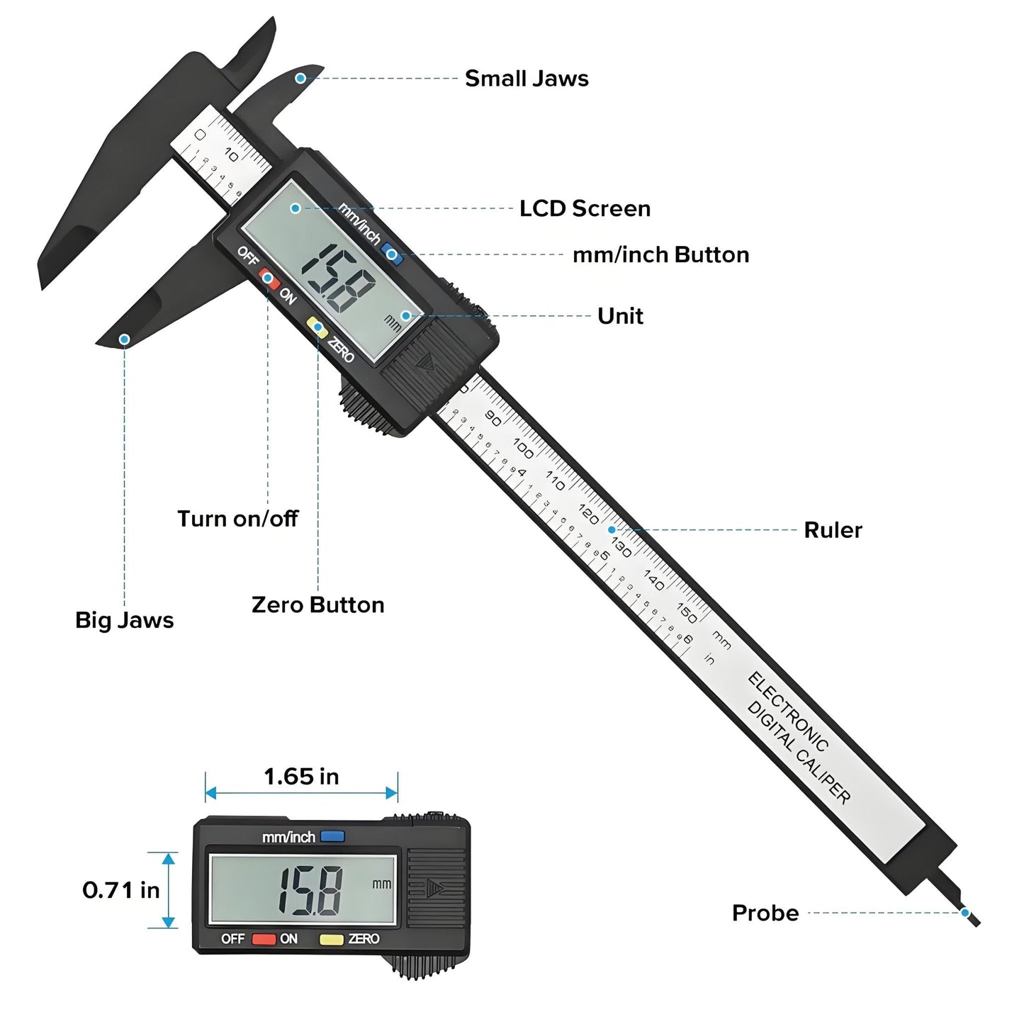 Smart 150mm 100mm Electronic Digital Caliper Carbon Fiber Dial Vernier Caliper Gauge Measuring Tool Digital Ruler