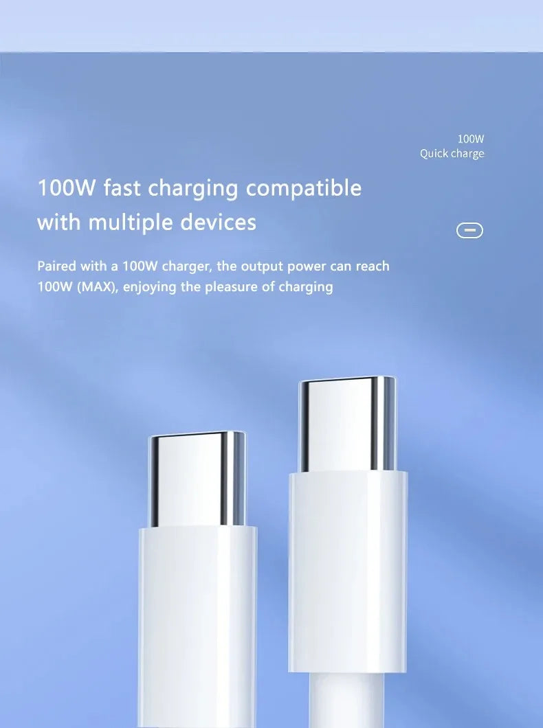 3–4pcs 100W USB Type-C to USB-C Cable | PD Fast Charging Cable for Samsung, Xiaomi, MacBook, Laptop, Phone