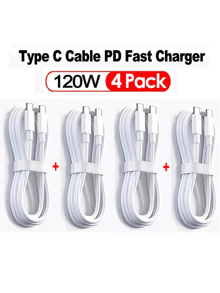 3–4pcs 100W USB Type-C to USB-C Cable | PD Fast Charging Cable for Samsung, Xiaomi, MacBook, Laptop, Phone