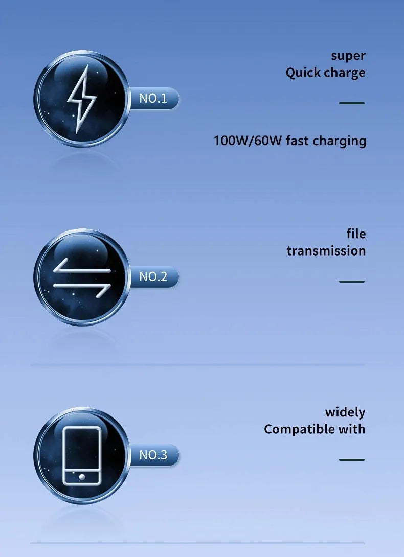 3–4pcs 100W USB Type-C to USB-C Cable | PD Fast Charging Cable for Samsung, Xiaomi, MacBook, Laptop, Phone