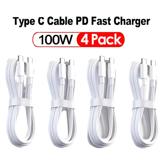 3–4pcs 100W USB Type-C to USB-C Cable | PD Fast Charging Cable for Samsung, Xiaomi, MacBook, Laptop, Phone